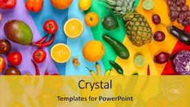  Presentation with fruits - Slide deck featuring fruits and vegetables on rainbow background and a gold colored foreground
