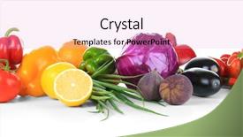  Presentation with fruits and vegetables - Presentation design consisting of fruits and vegetables on white background and a lilac colored foreground