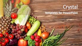  Presentation with frame of fruits and vegetables - Colorful theme enhanced with fruits and vegetables on wooden backdrop and a coral colored foreground