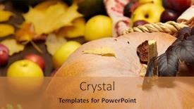  Presentation with harvest - Amazing slide set having fruits and vegetables with pumpkins apples corn nuts mushrooms berries - autumn harvest and healthy food concept yellow leaves still life on wooden background backdrop and a gold colored foreground