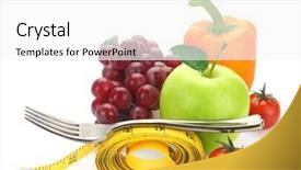  Presentation with tape measure - PPT theme enhanced with fruits and vegetables with a measure tape isolated on white background and a white colored foreground