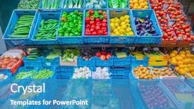  Presentation with fruits - Slide set with fruits and vegetables background and a teal colored foreground