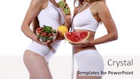  Presentation with food white - Amazing theme having fruits and vegetables for a diet dietary food in the hands of two slender models in sports white lingerie isolated on white background backdrop and a lemonade colored foreground