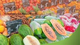  Presentation with market - Audience pleasing presentation consisting of fruits-at-the-market-stall backdrop and a coral colored foreground