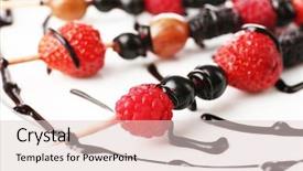  Presentation with healthy snack - PPT theme having fruits chocolate - fresh fruit kebabs for healthy background and a  colored foreground