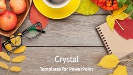 Presentation with autumn leaves - Amazing slide deck having fruits coffee cup and note backdrop and a coral colored foreground
