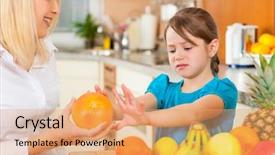  Presentation with healthy eating - Slide set with fruits for breakfast food background and a coral colored foreground