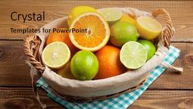  Presentation with guava fruits fresh green fruit - Beautiful PPT theme featuring fruits in basket oranges lime backdrop and a gold colored foreground