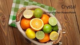  Presentation with orange lime - Presentation design featuring fruits in basket oranges lime background and a coral colored foreground