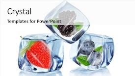  Presentation with ice frozen - Amazing PPT theme having fruits in ice cubes backdrop and a white colored foreground