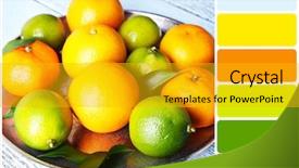  Presentation with fresh fruits and leafty greens - Beautiful theme featuring fruits on table and palette backdrop and a gold colored foreground
