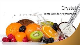  Presentation with splash fruits - Colorful presentation theme enhanced with fall foliage view from in cannon mountain aerial tramway at franconia notch state park at white mountain national forest in new hampshire usa backdrop and a light blue colored foreground