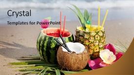  Presentation with served - Audience pleasing theme consisting of fruits pineapple - nice fresh exotic cocktails served backdrop and a light blue colored foreground