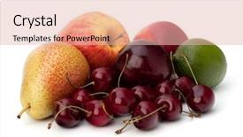  Presentation with crude palm fruit - Colorful presentation design enhanced with fruits plums - fruit variety isolated on white backdrop and a lemonade colored foreground