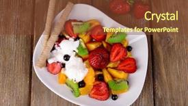  Presentation with vanilla ice cream fresh - Slide deck enhanced with fruits salad with ice cream background and a tawny brown colored foreground