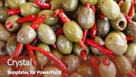  Presentation with olive green - Slides with fruits stuffed with red pepper background and a tawny brown colored foreground
