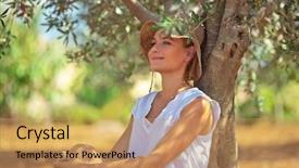  Presentation with nature countryside - Presentation with fruits vegetables cultivation - peaceful woman with pleasure resting background and a coral colored foreground