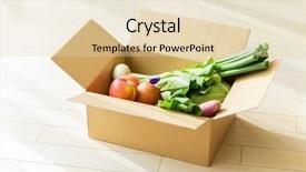  Presentation with fruit and vegetable - PPT layouts enhanced with fruits vegetables cultivation - vegetable put in cardboard background and a lemonade colored foreground