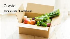  Presentation with cardboard - PPT theme consisting of fruits vegetables cultivation - vegetable put in cardboard background and a  colored foreground
