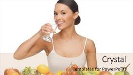  Presentation with healthy food and herb - Theme with fruits vegetables herbs - beautiful woman with healthy food background and a  colored foreground