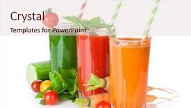  Presentation with juices - Audience pleasing slide deck consisting of fruits vegetables herbs - fresh vegetable juices tomato cucumber backdrop and a lemonade colored foreground