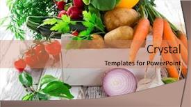  Presentation with herbs - Slide deck having fruits vegetables herbs - fresh vegetable on wooden background background and a coral colored foreground