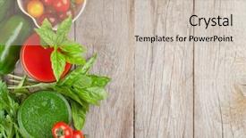  Presentation with smoothie - PPT layouts enhanced with fruits vegetables herbs - fresh vegetable smoothie on wooden background and a soft green colored foreground