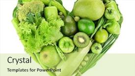  Presentation with green fresh food - Theme enhanced with fruits vegetables herbs - heart shape from fresh green background and a yellow colored foreground