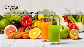  Presentation with juices - Cool new theme with fruits vegetables herbs - various freshly vegetable juices backdrop and a lemonade colored foreground