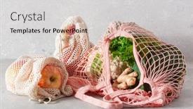  Presentation with plastic waste - Theme consisting of fruits-vegetables-in-reusable-mesh background and a light gray colored foreground