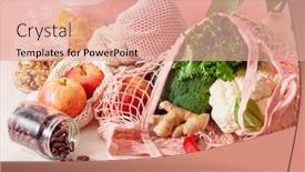  Presentation with plastic waste - Slides with fruits-vegetables-in-reusable-mesh background and a coral colored foreground