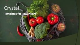  Presentation with plastic waste - Theme having fruits-vegetables-in-reusable-mesh background and a dark gray colored foreground