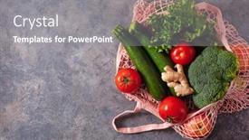  Presentation with plastic waste - Amazing PPT layouts having fruits-vegetables-in-reusable-mesh backdrop and a gray colored foreground
