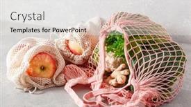  Presentation with plastic waste - Slide set with fruits-vegetables-in-reusable-mesh background and a light gray colored foreground