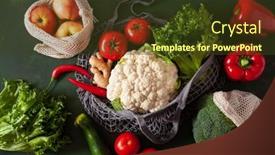  Presentation with plastic waste - PPT theme consisting of fruits-vegetables-in-reusable-mesh background and a tawny brown colored foreground