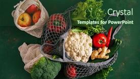  Presentation with plastic waste - PPT theme with fruits-vegetables-in-reusable-mesh background and a tawny brown colored foreground