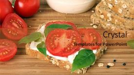  Presentation with tomato tissue culture - PPT layouts having fruits vegetables whole grains - tomato and basil summer sandwich background and a red colored foreground
