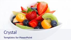  Presentation with salad - Presentation with fruity summer salad in white background and a sky blue colored foreground