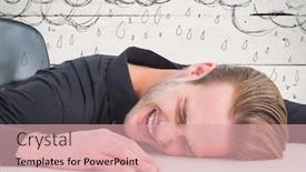  Presentation with wood panel - Cool new PPT theme with frustrated business man at desk against white wood panel and rain graphics backdrop and a coral colored foreground