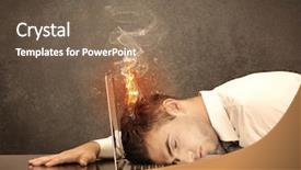  Presentation with keyboard - Slide deck featuring frustrated businessman resting his head background and a  colored foreground