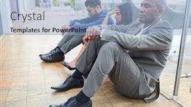  Presentation with termination - Amazing PPT theme having frustrated-businesspeople-sit backdrop and a light blue colored foreground