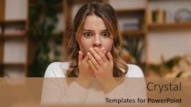  Presentation with woman office desk - Slides enhanced with frustrated-confused-young-woman-manager background and a coral colored foreground