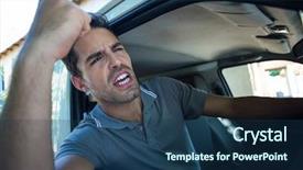  Presentation with driver - Slides with frustrated driver with fist up in his van background and a ocean colored foreground