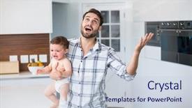  Presentation with baby crying - Cool new slides with frustrated father holding crying baby backdrop and a lemonade colored foreground