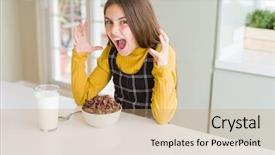  Presentation with chocolate milk - Presentation theme with frustrated kids - beautiful young girl kid eating background and a  colored foreground