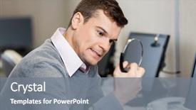  Presentation with customer service - Amazing slide set having frustrated male customer service representative backdrop and a gray colored foreground