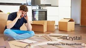  Presentation with self - Colorful slide deck enhanced with frustrated man putting together self backdrop and a coral colored foreground