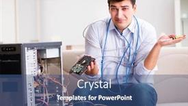  Presentation with computer - Theme consisting of frustrated-man-with-broken-pc background and a ocean colored foreground
