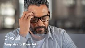  Presentation with aged - Colorful presentation design enhanced with frustrated-middle-aged-man-sitting backdrop and a gray colored foreground