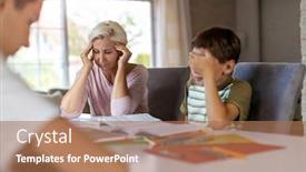  Presentation with homework - Audience pleasing presentation theme consisting of frustrated-mother-and-son-over backdrop and a coral colored foreground
